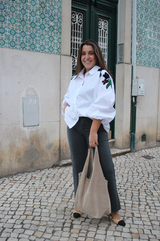 Mala "Tote Bag" em camurça clara