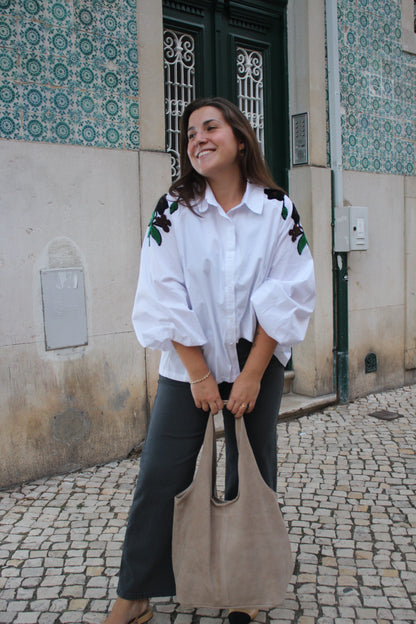 Mala "Tote Bag" em camurça clara